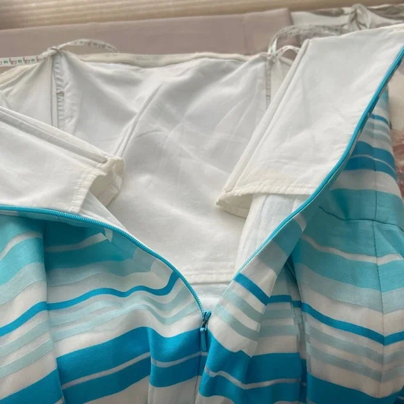 Lilly Pulitzer Blossom Strapless Blue Stripe Slanted Side Pockets Mini SilkDress - Picture 14 of 14